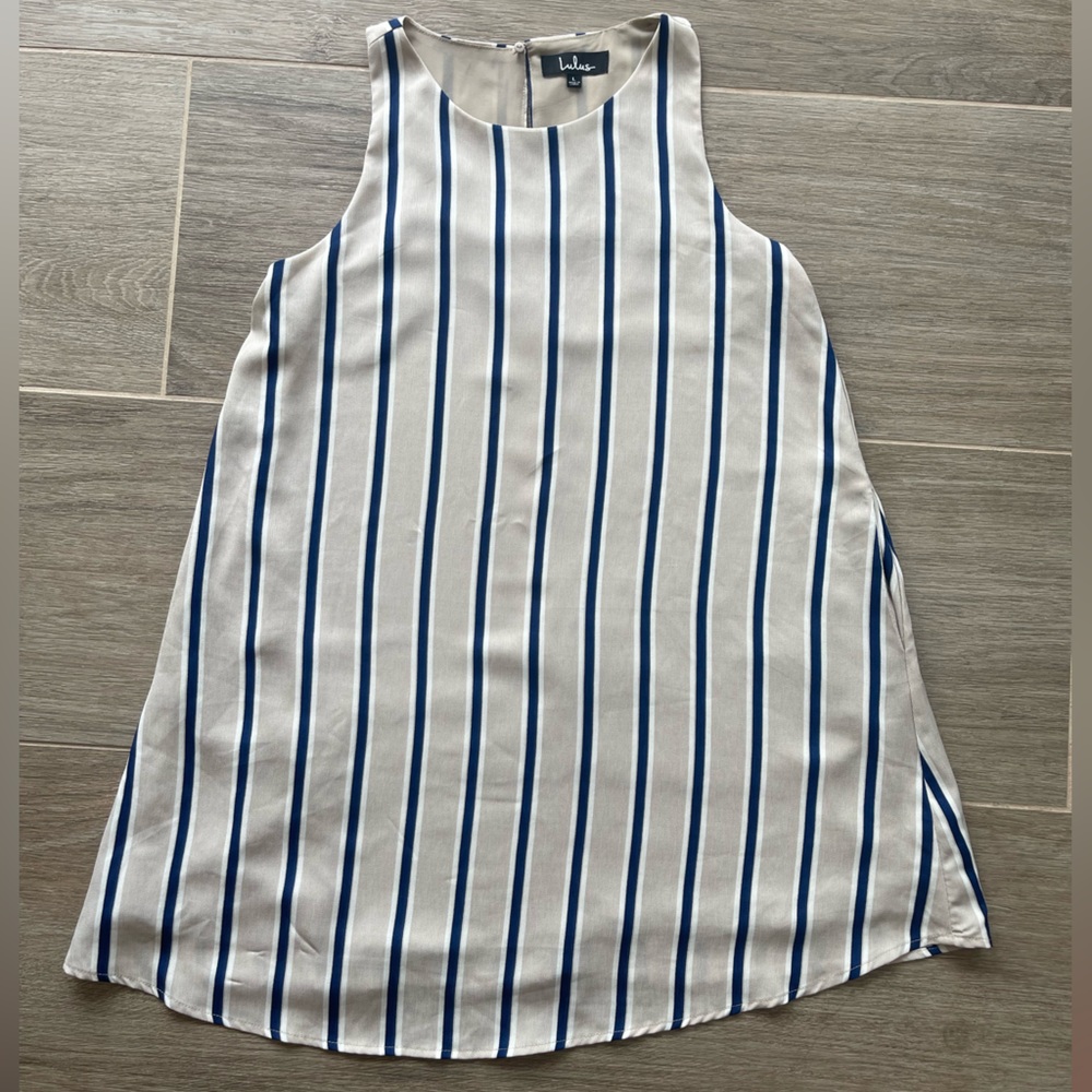 Lulu’s Women’s Tan and Navy Striped Dress Size L